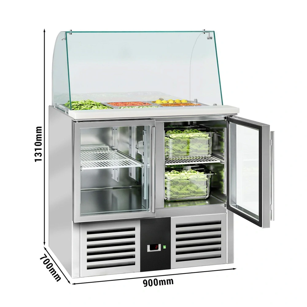 Saladeta PREMIUM - 900 mm - 288 l - 2 skleněné dveře - se skleněným nástavcem pro 2x GN 1/1 & 3x GN 1/6