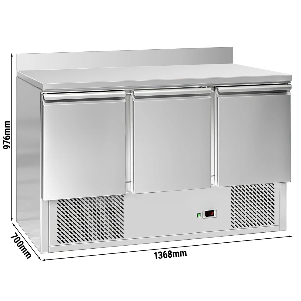 Chladicí stůl ECO - 1370x700 mm - se 3 dveřmi - zadní lištou