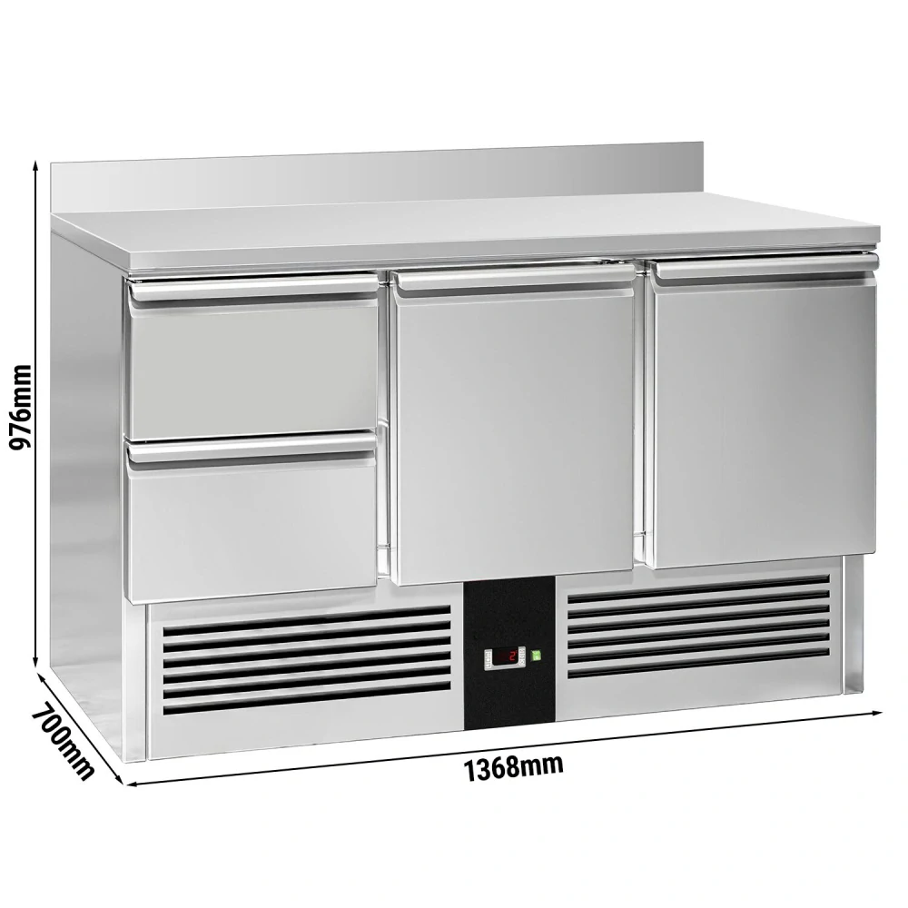 Chladicí stůl PREMIUM - 1370x700 mm - 2 dveře, 2 zásuvky - zadní lišta