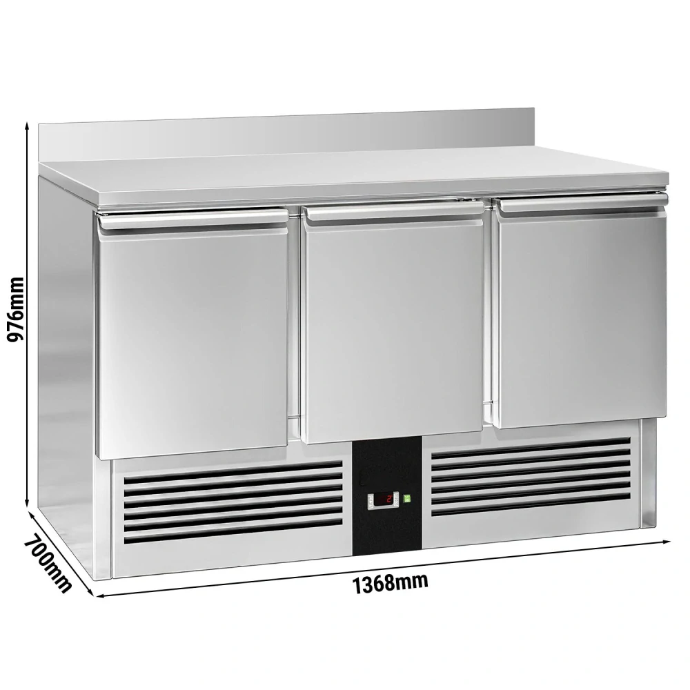Chladicí stůl PREMIUM - 1370x700 mm - 3 dveře - zadní lišta