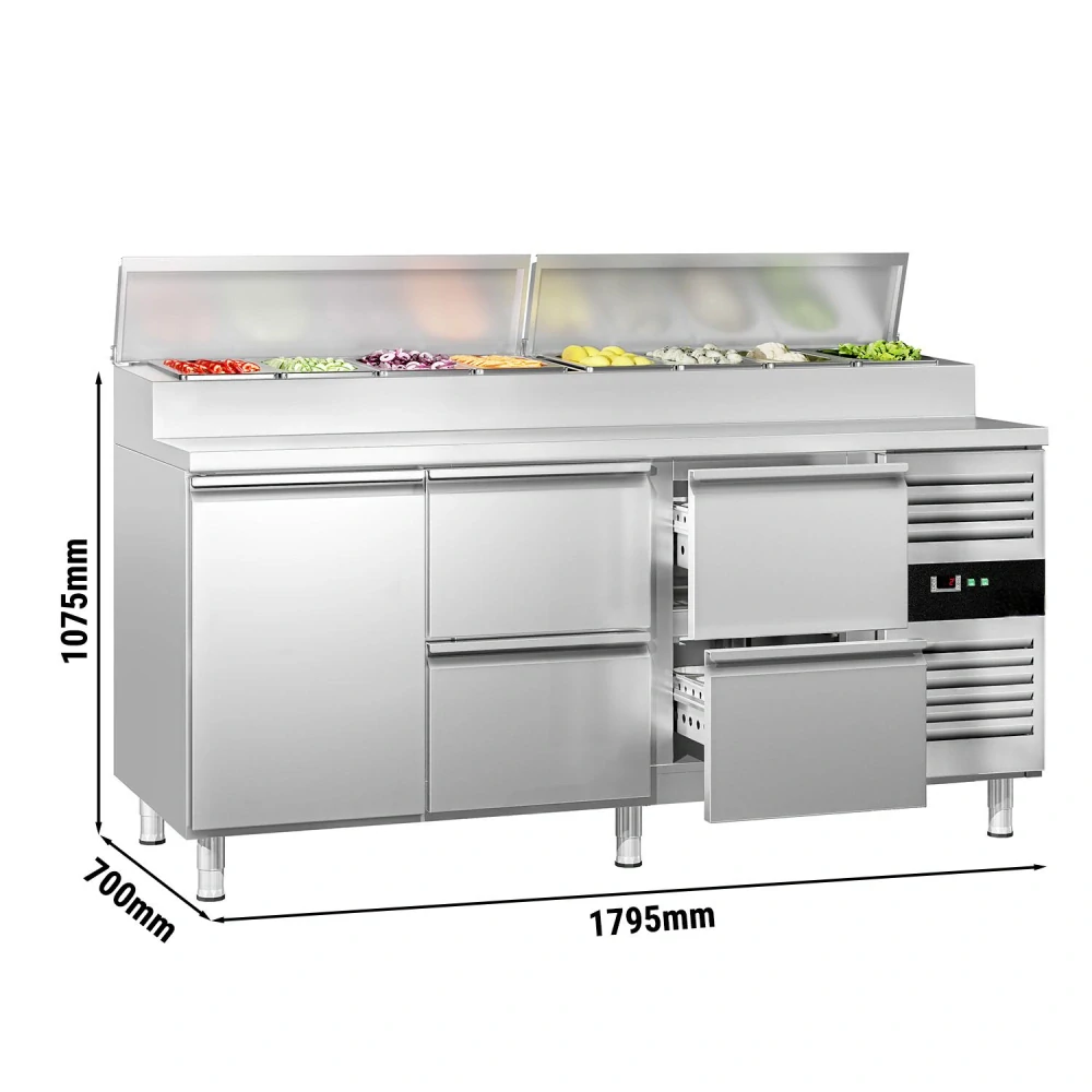 Přípravný chladicí stůl PREMIUM - 1795 mm - 1 dveře & 4 zásuvky - pro 8× GN 1/3