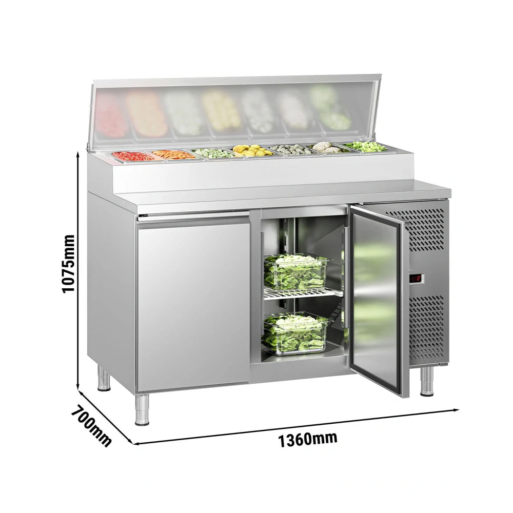 Přípravný stůl ECO - 1360mm - 2 dveře - pro 7× GN 1/3