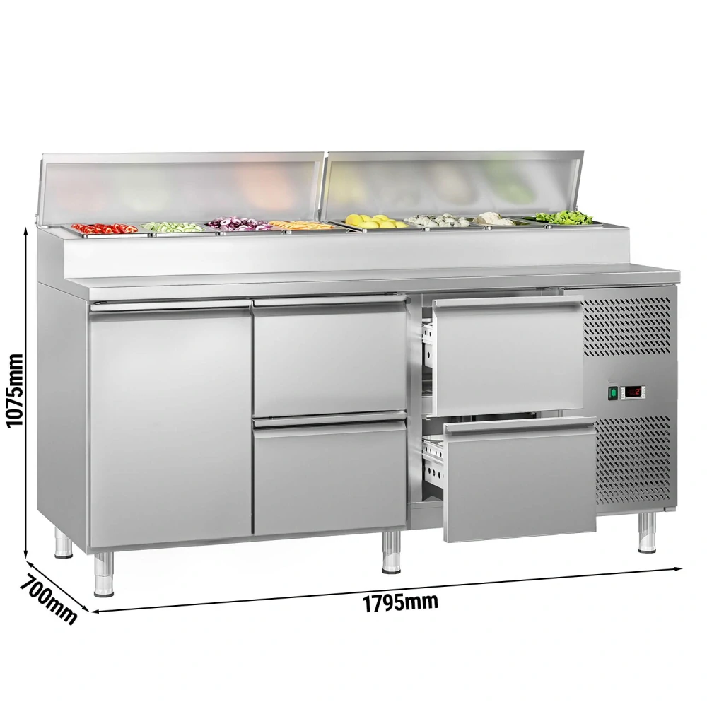 Přípravný stůl ECO - 1795 mm - 1 dveře & 4 zásuvky - pro 8× GN 1/3