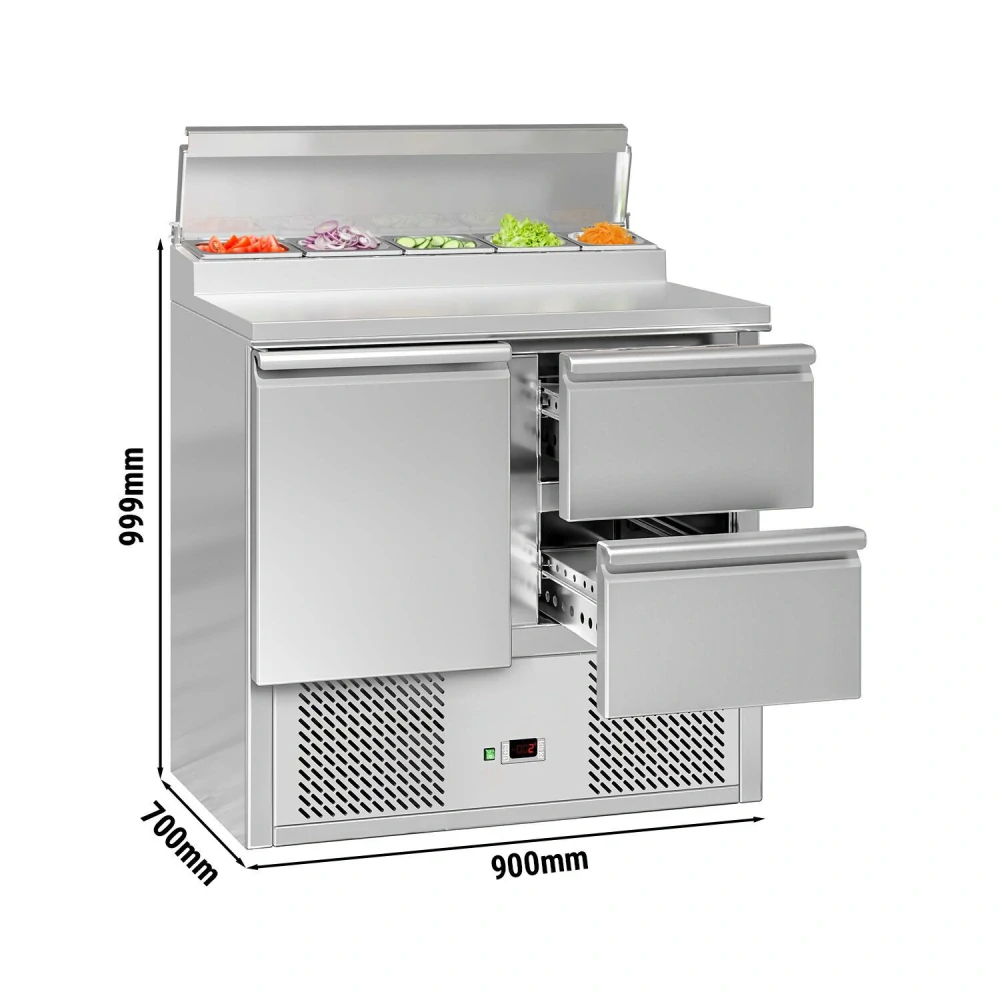 Přípravný stůl Mini ECO - 900 mm - 1 dveře & 2 zásuvky - Pro 5× GN 1/6