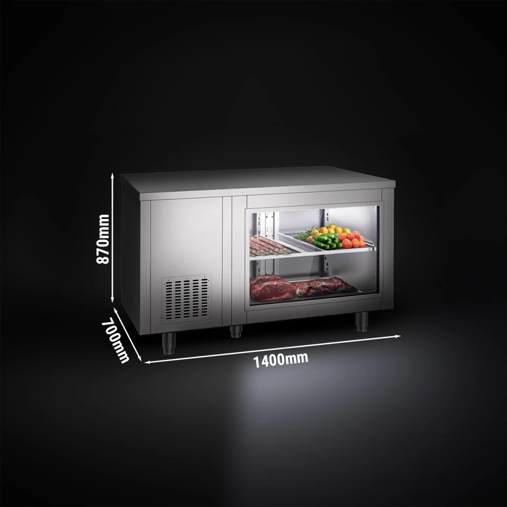 Chladicí stůl - 1400x700x850 mm - 281 l - se skleněným čelem - s 2 dveřmi