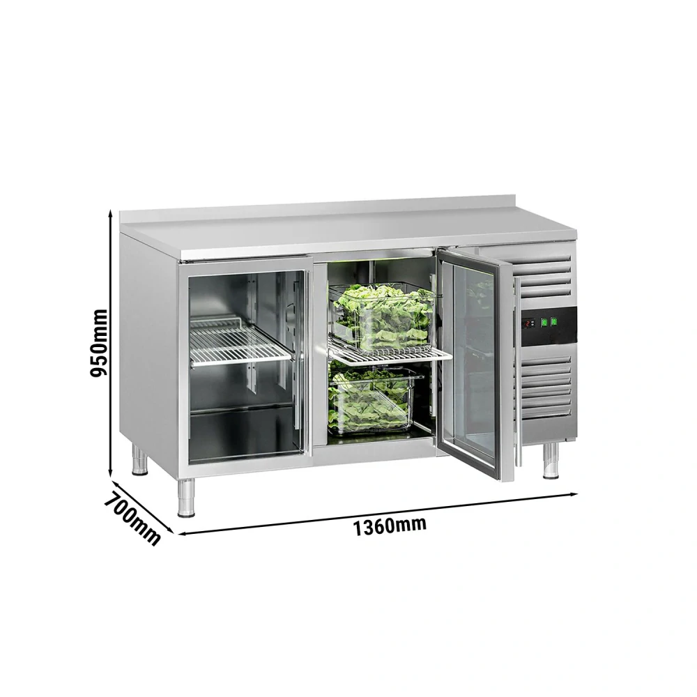Chladicí stůl ECO - 1360x700 mm - s 2 skleněnými dveřmi - se zadní lištou