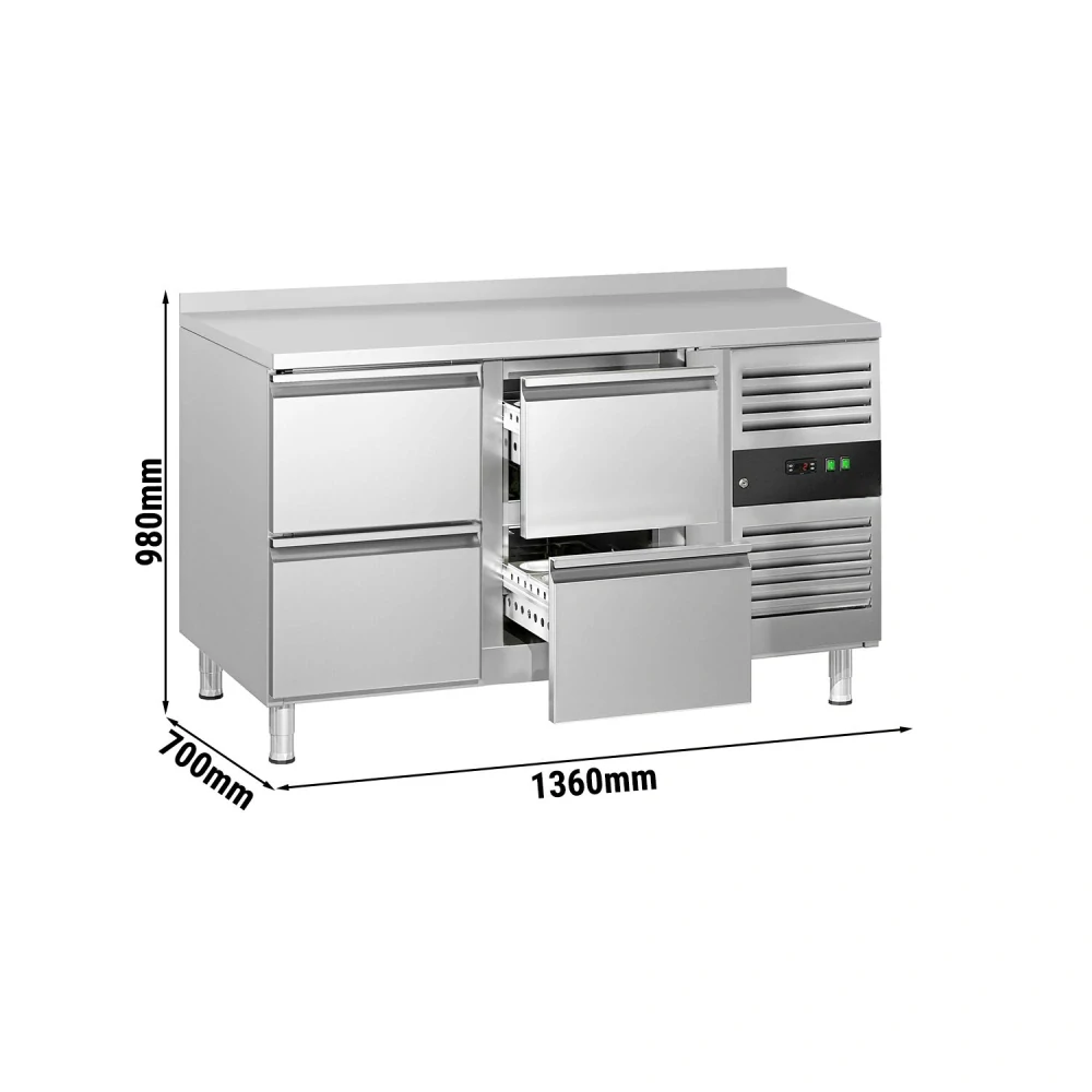 Chladicí stůl ECO - 1360x700mm - so 4 zásuvkami - zadní lem