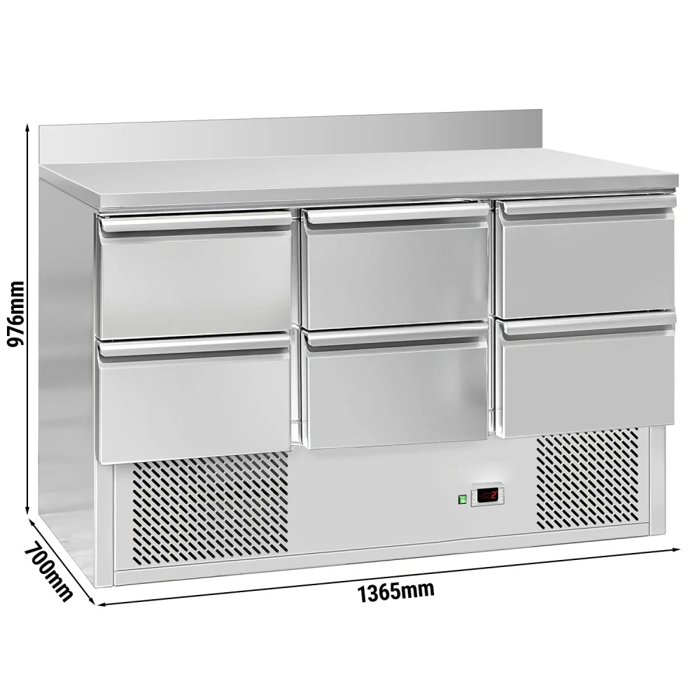 Chladicí stůl ECO - 1365x700 mm - se 6 zásuvkami - zadní lištou