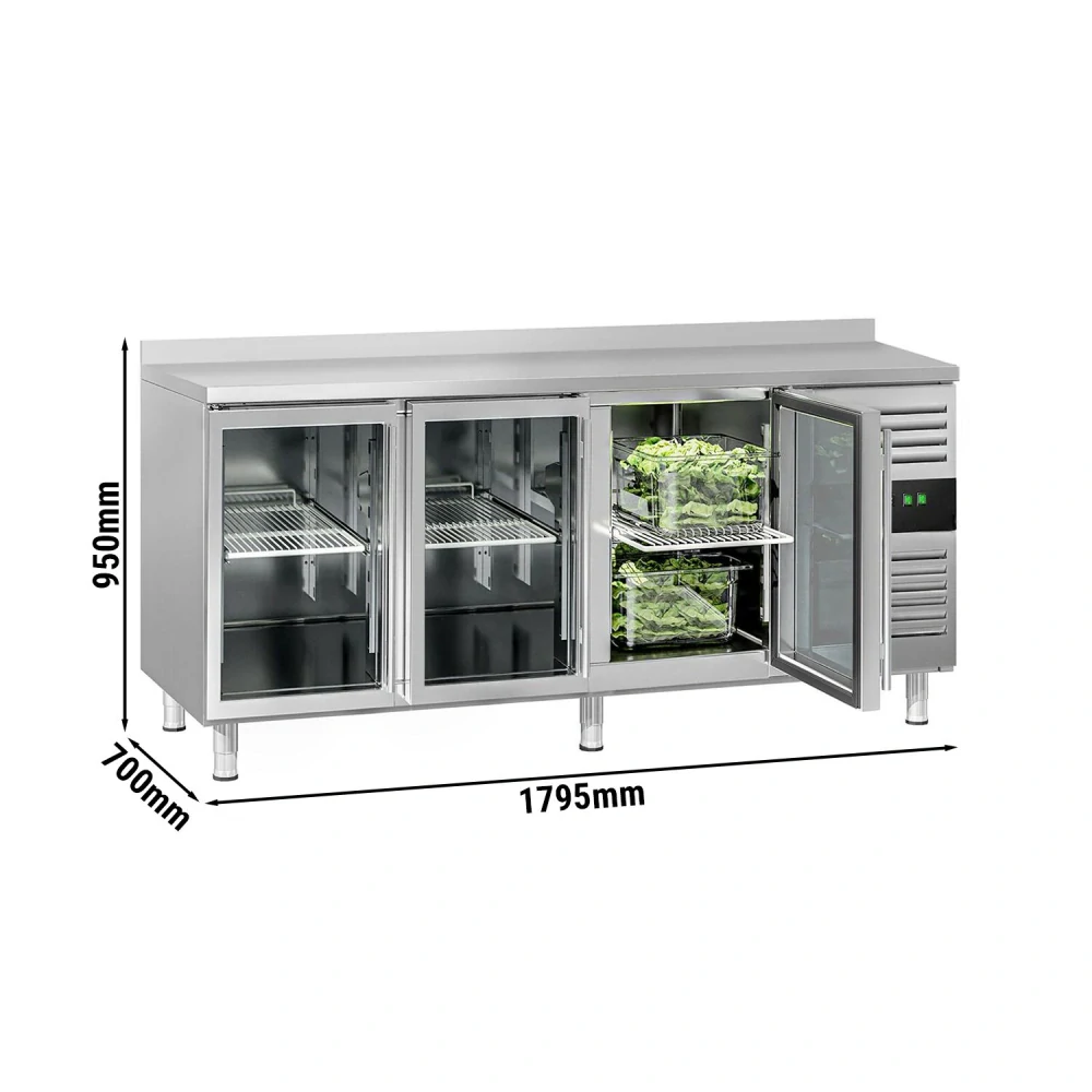 Chladicí stůl ECO - 1795x700 mm - 417 L - s 3 skleněnými dveřmi - zadní lištou