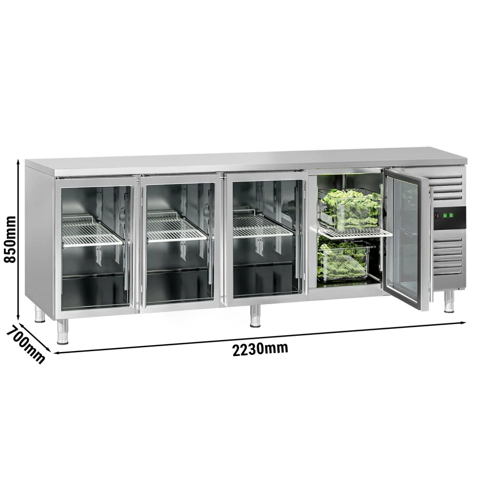 Chladicí stůl ECO - 2200x700 mm - Se 4 skleněnými dveřmi