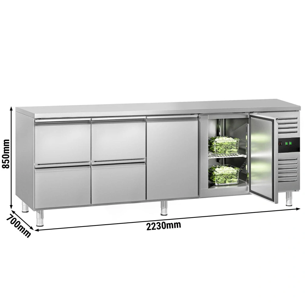 Chladicí stůl ECO - 2230x700 mm - se 2 dveřmi - se 4 zásuvkami