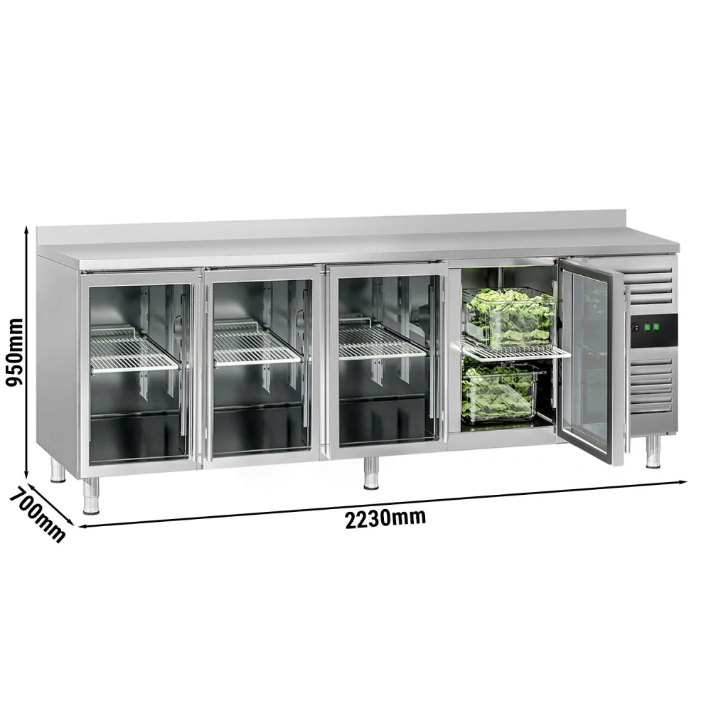 Chladicí stůl ECO - 2230x700 mm - se 4 skleněnými dveřmi - zadní lištou