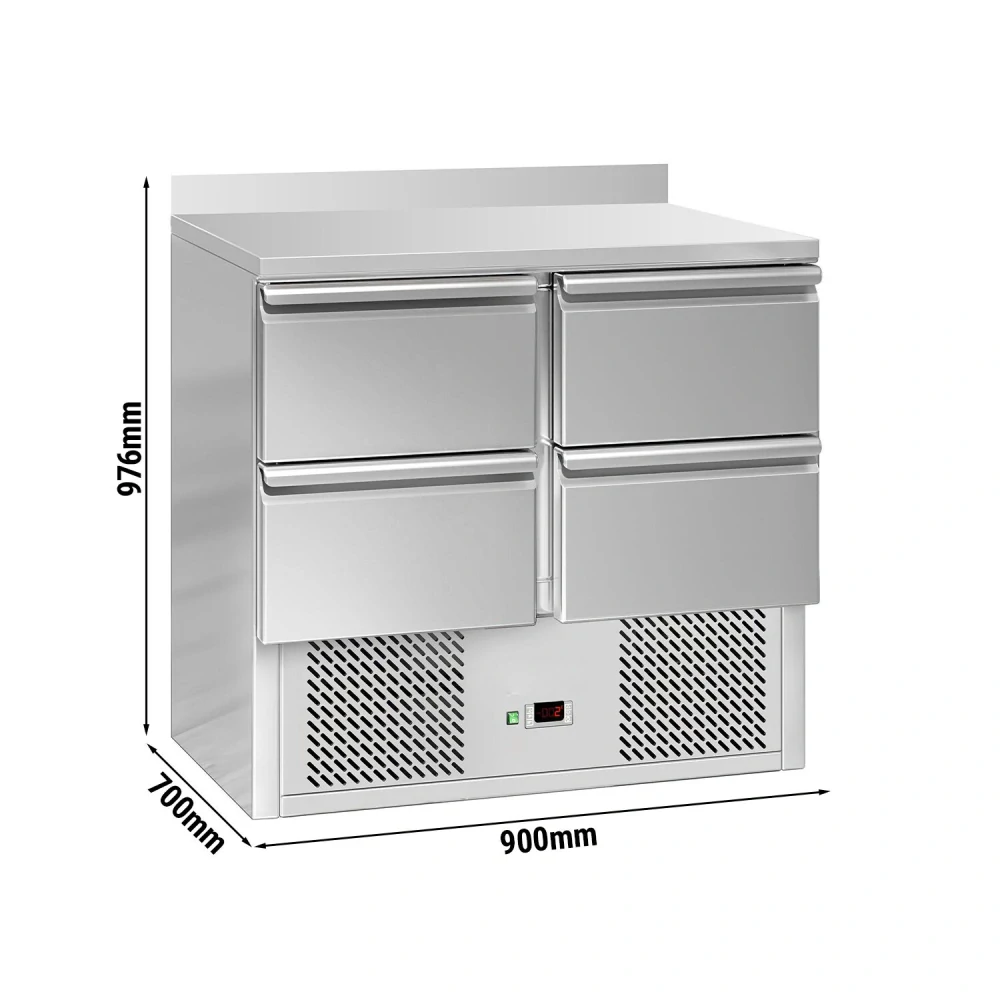 Chladicí stůl ECO - 900 x 700 mm - se 4 zásuvkami - zadní lištou