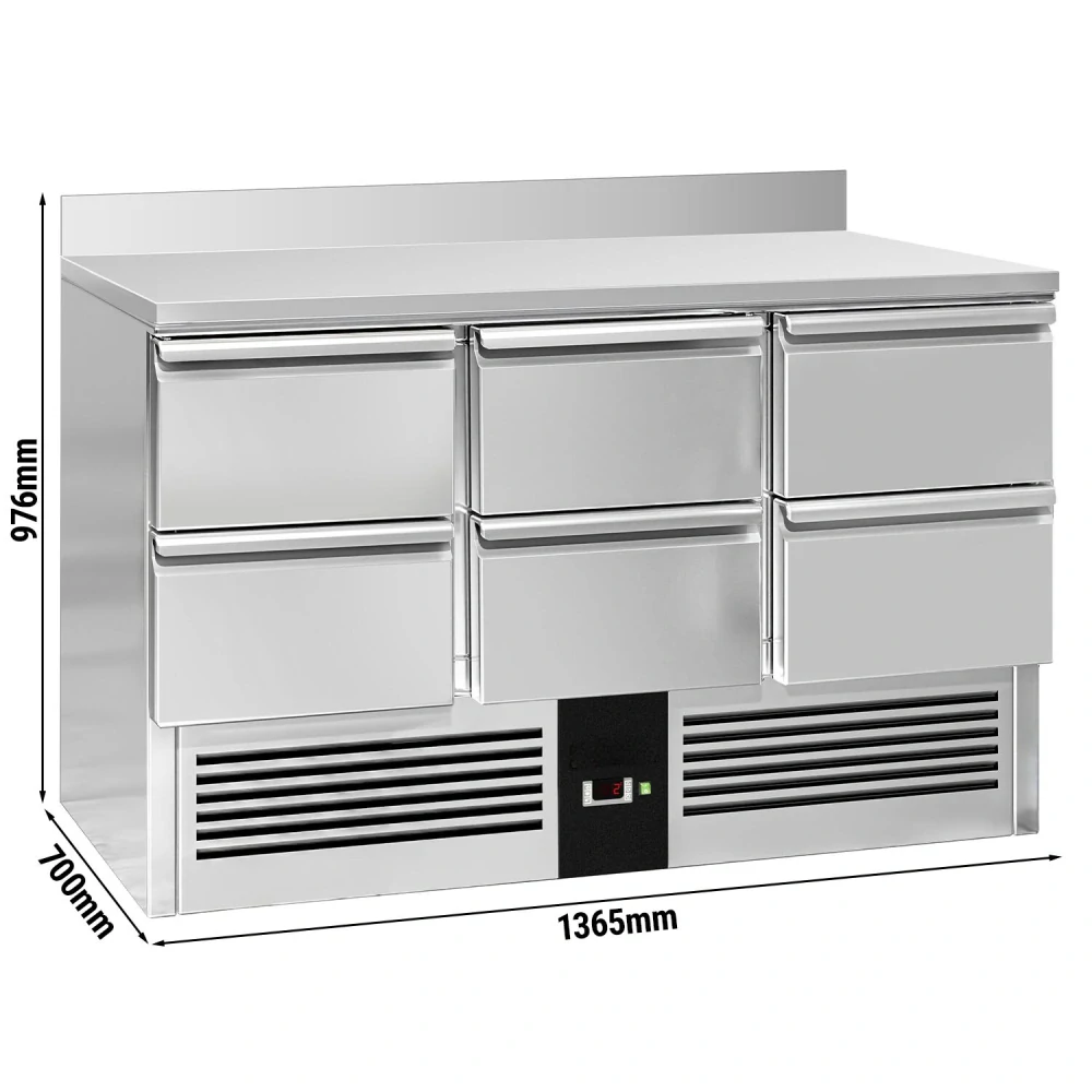 Chladicí stůl PREMIUM - 1365x700 mm - 6 zásuvek - zadní lišta