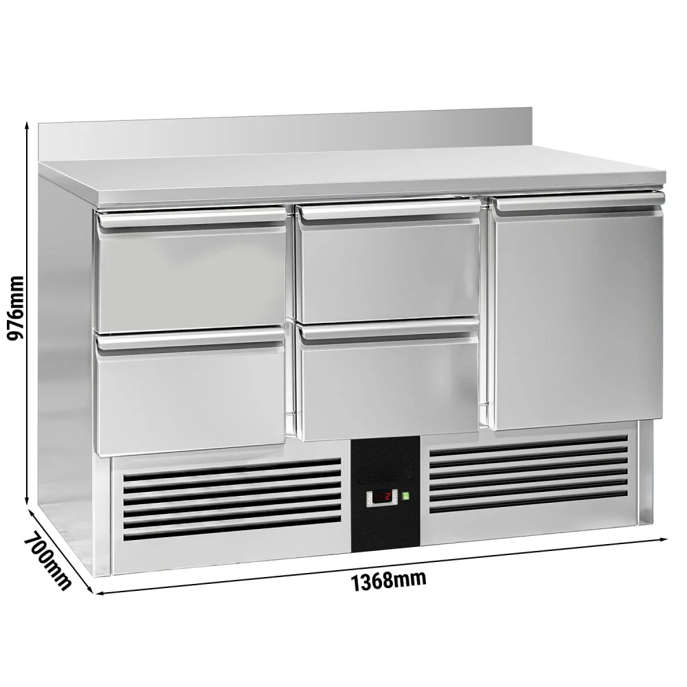 Chladicí stůl PREMIUM - 1370x700 mm - 1 dveře, 4 zásuvky - zadní lišta