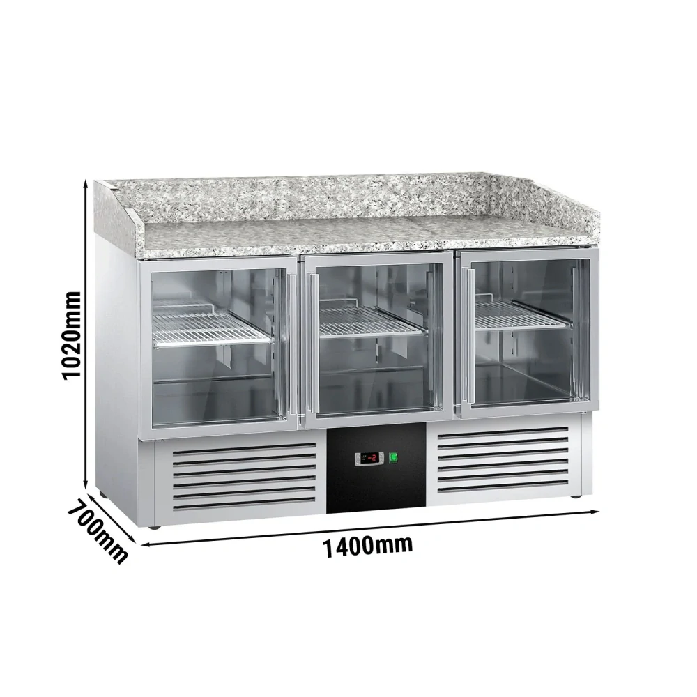 Chladicí stůl na pizzu PREMIUM - 1400x700 mm - se 3 dveřmi - se žulovou pracovní deskou
