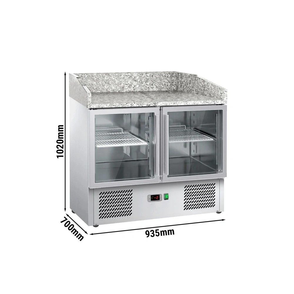Chladicí stůl na pizzu ECO - 935x700 mm - se 2 dveřmi - se žulovou pracovní deskou