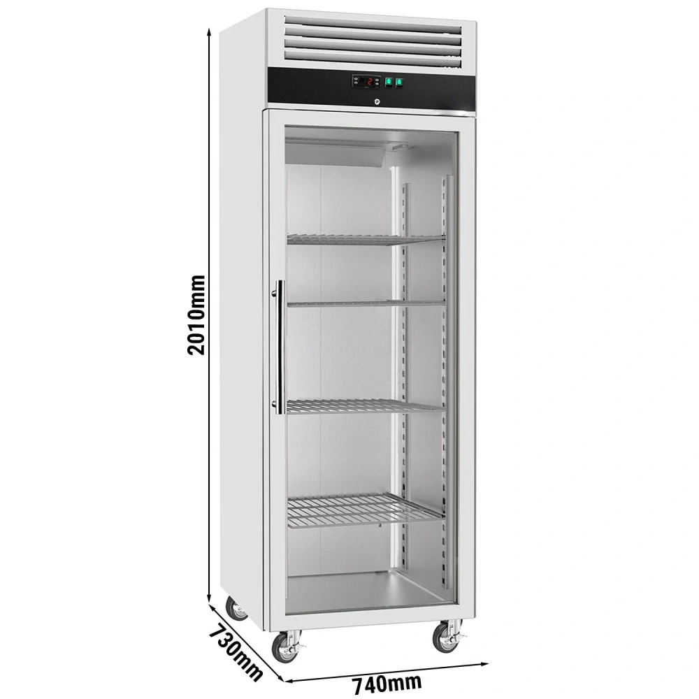 Nerezová skladovací lednice ECO - 600 L - s 1 skleněnými dveřmi