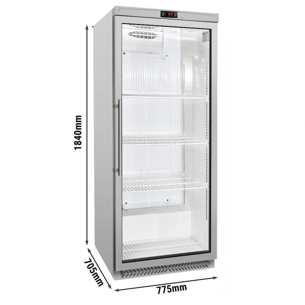Nerezová skladovací lednice ECO - 580 L - s 1 skleněnými dveřmi