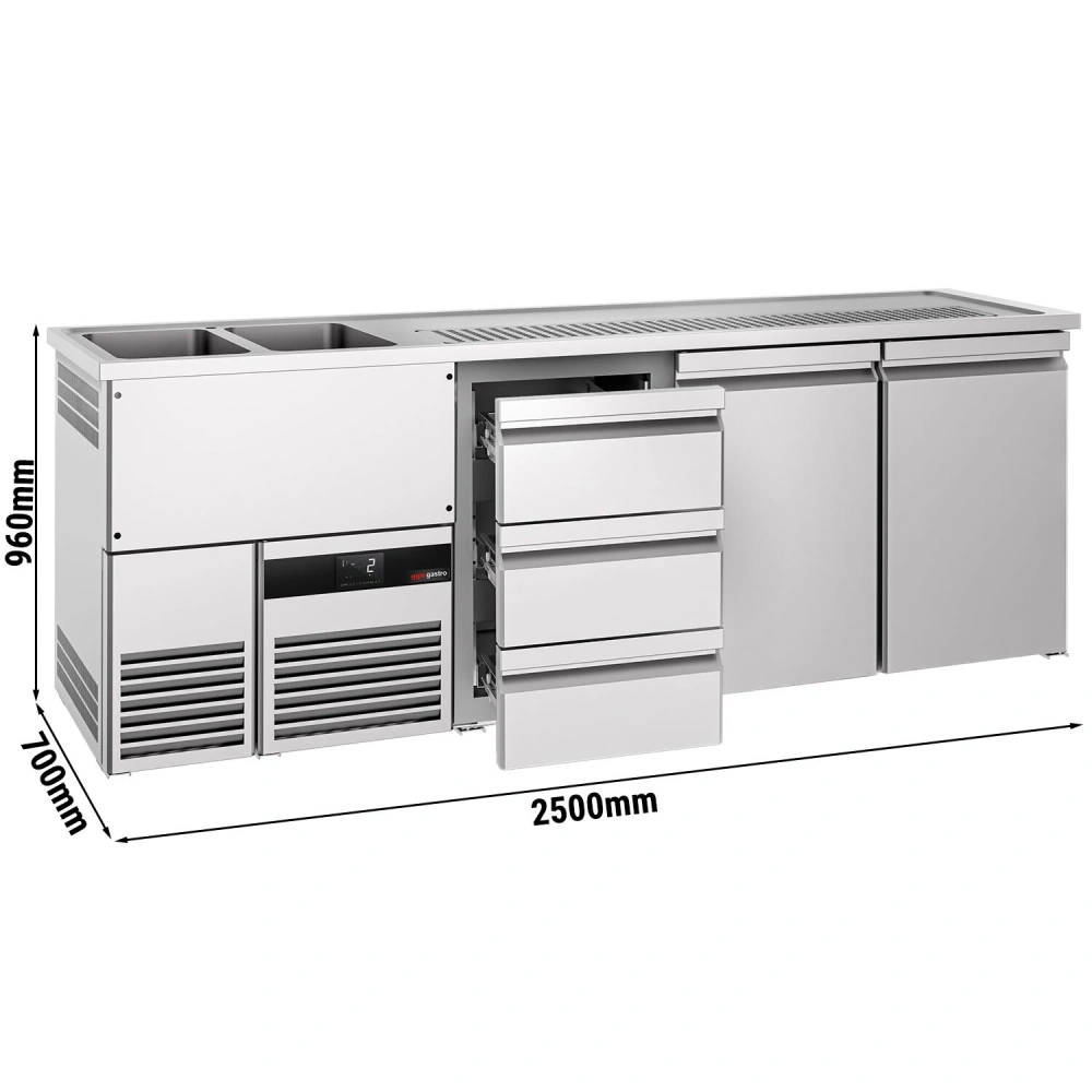 Výčepní pult PREMIUM - 2500x700 mm - 2 dveře & 3 zásuvky