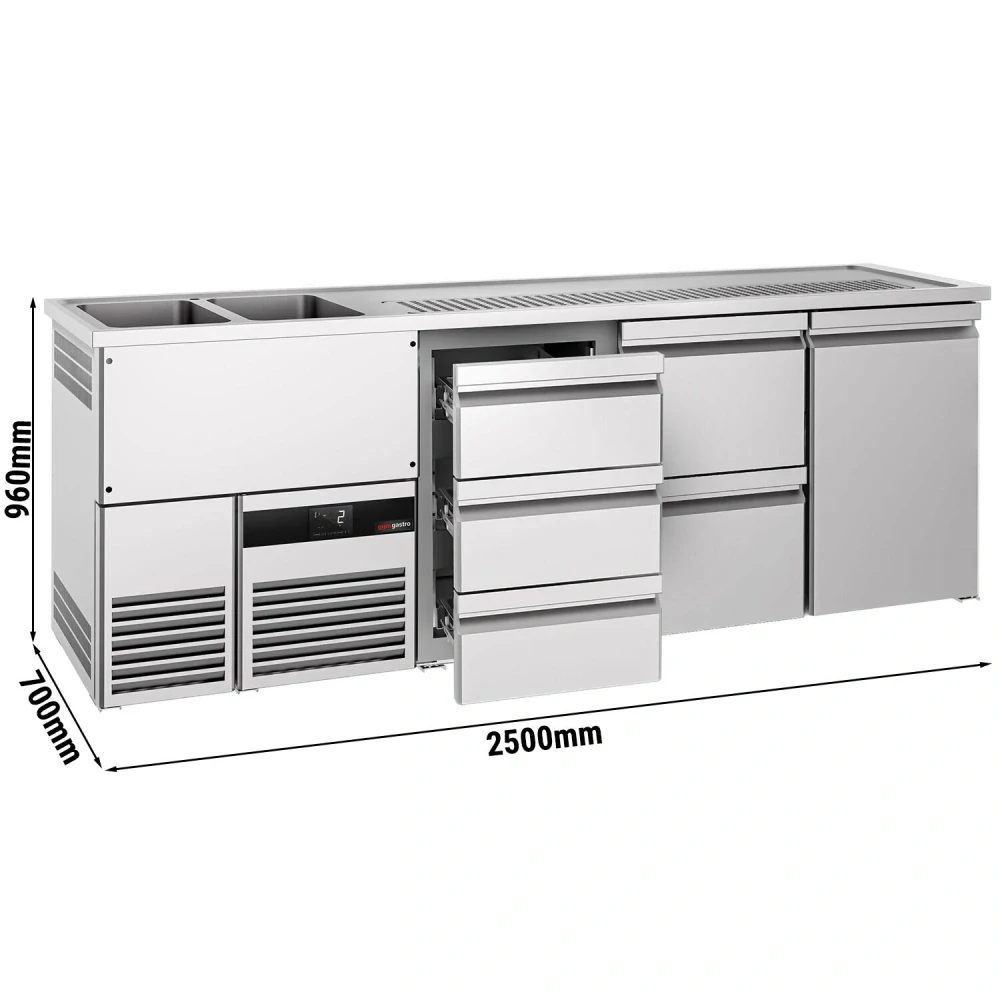 Výčepní pult PREMIUM - 2500x700 mm - 1 dveře & 5 zásuvek