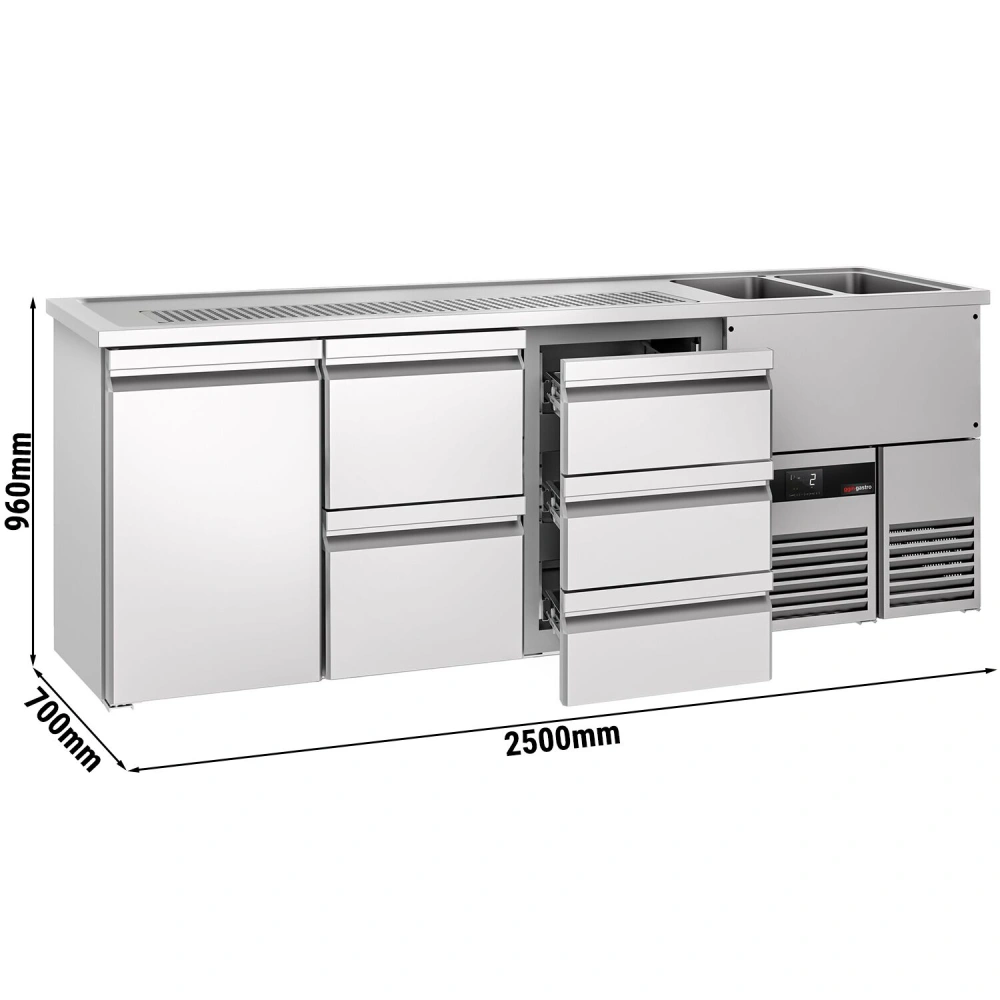 Výčepní pult PREMIUM - 2500x700 mm - 1 dveře & 5 zásuvek