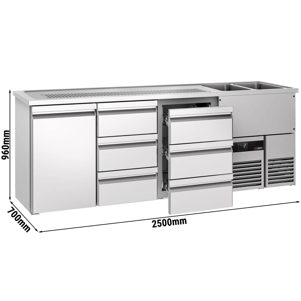 Výčepní pult PREMIUM - 2500x700 mm - 1 dveře & 6 zásuvek