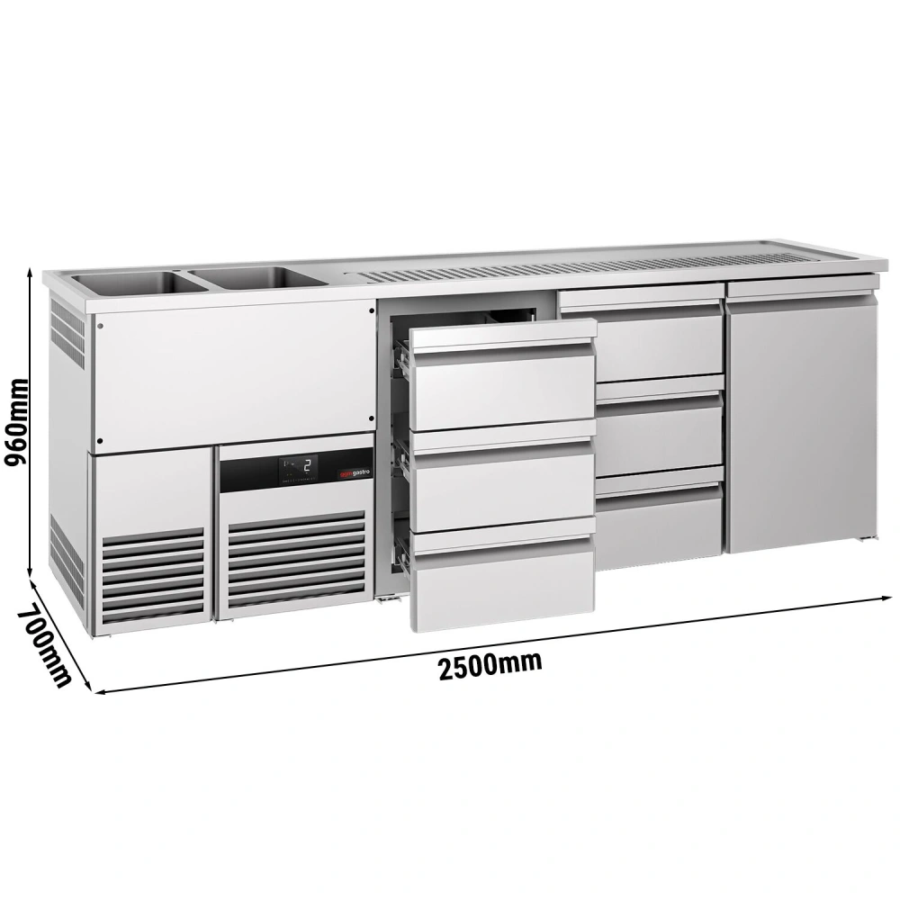 Výčepní pult PREMIUM - 2500x700 mm - 1 dveře & 6 zásuvek