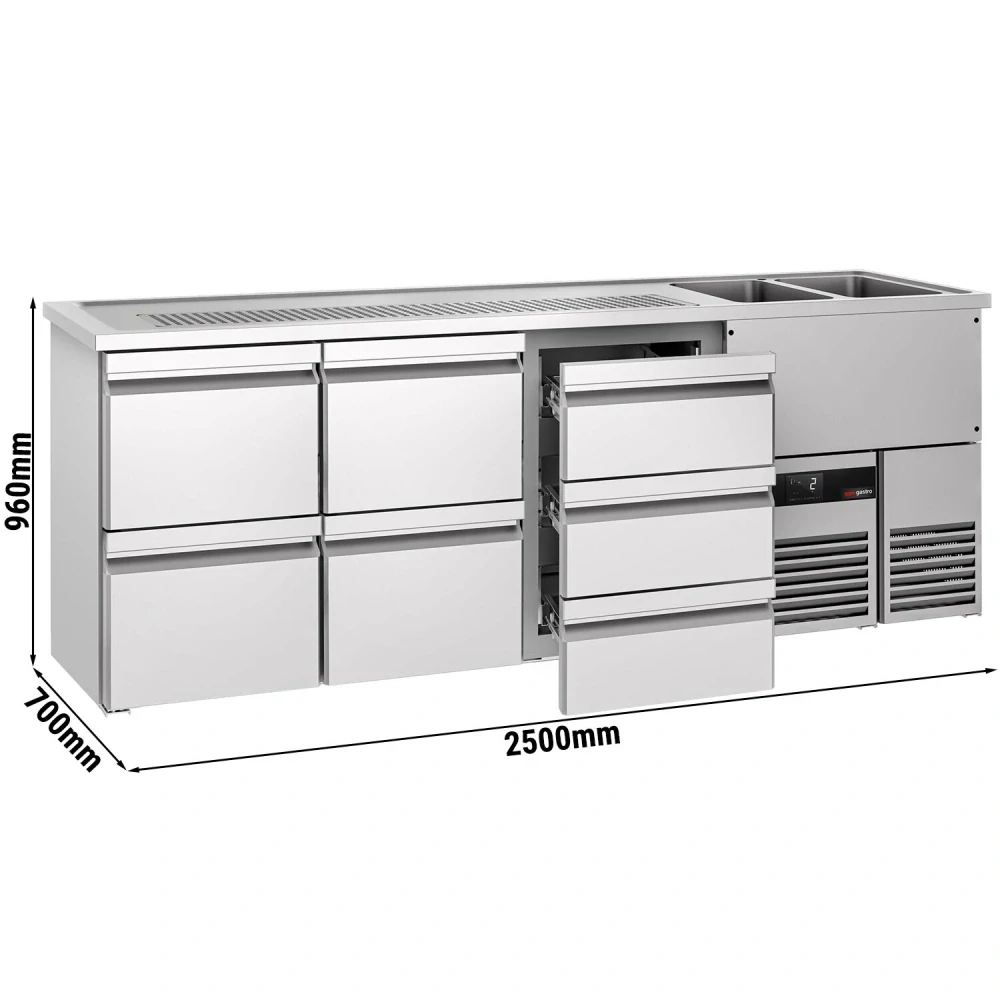 Výčepní pult PREMIUM - 2500x700 mm - 7 zásuvek