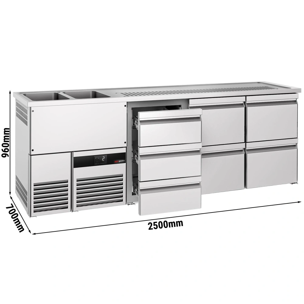 Výčepní pult PREMIUM - 2500x700 mm - 7 zásuvek