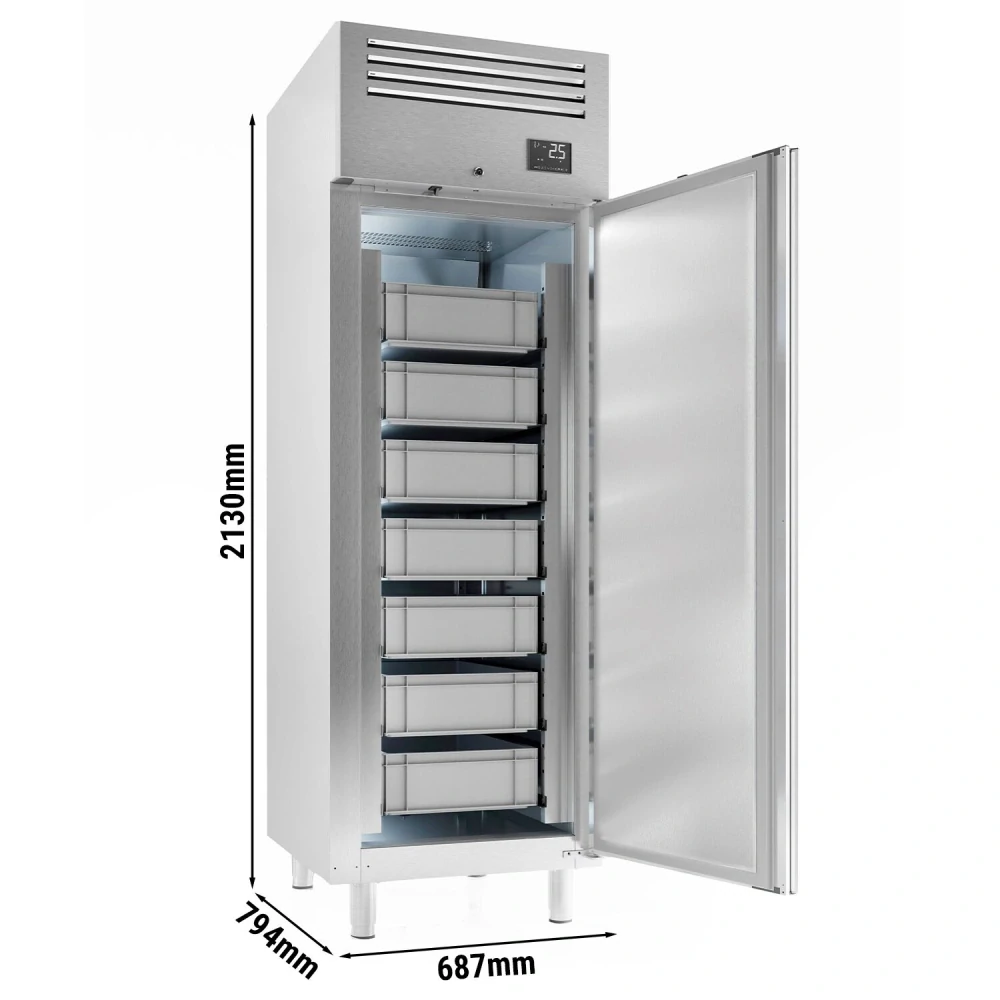 Lednice na ryby Nerezová ocel - EN 600x400 mm - 560 l - až +2 °C - s 1 dveře - Digitální termostat; Ventilované chlazení; Automatické odmrazování; LED…