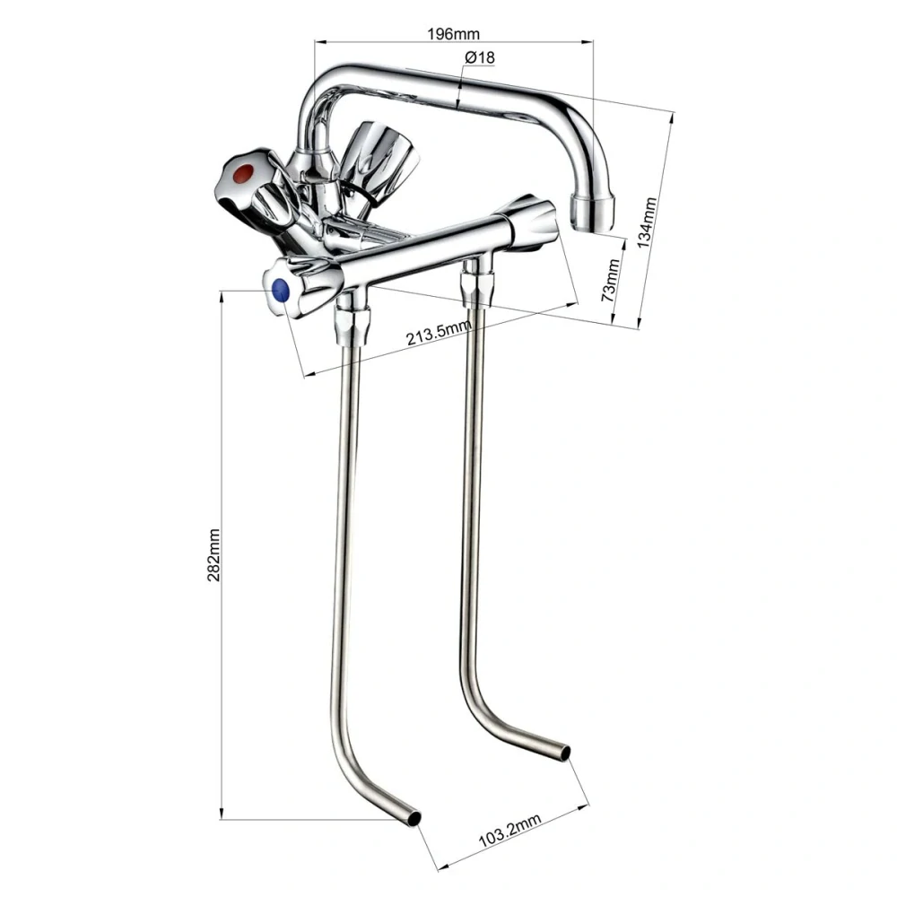 Stojánková dřezová baterie - s otočnou hlavicí 360°, připojením 3/8", 4 regulátory & malým výtokem AISI 304 - výška 460 mm