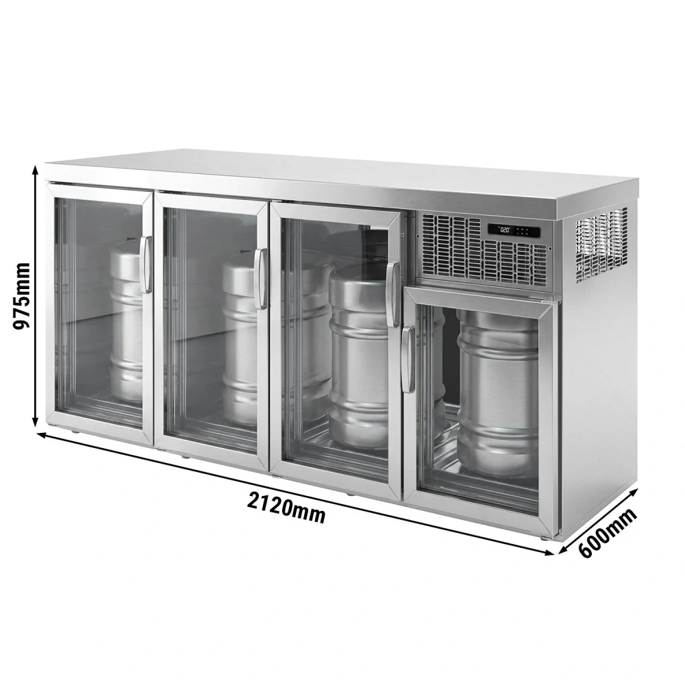 Chladič na sudy - 4x50 L sudy - 2100x600 mm - Se 4 skleněnými dveřmi