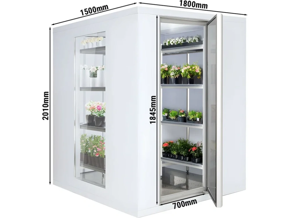 Chladicí box - 1800x1500 mm - 4,06 m³ - se 3 prosklenými stranami