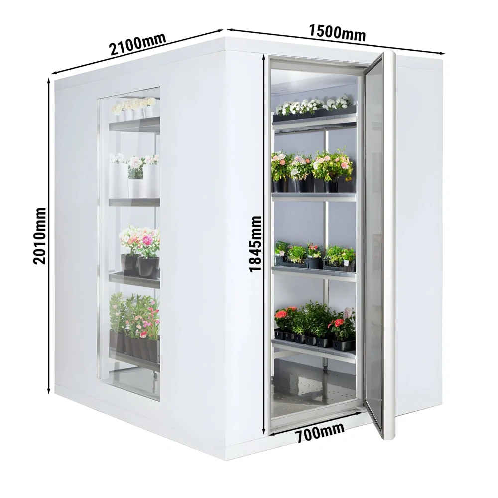 Chladicí box - 1500x2100 mm - 3,5 m³ - se 3 prosklenými stranami