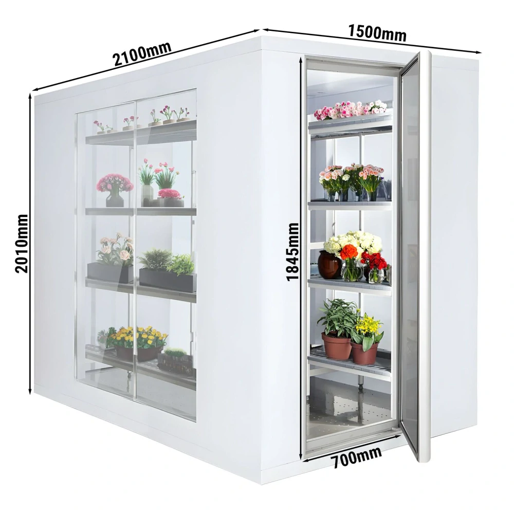 Chladicí box - 1500x2100 mm - 4,8 m³ - se 3 prosklenými stranami