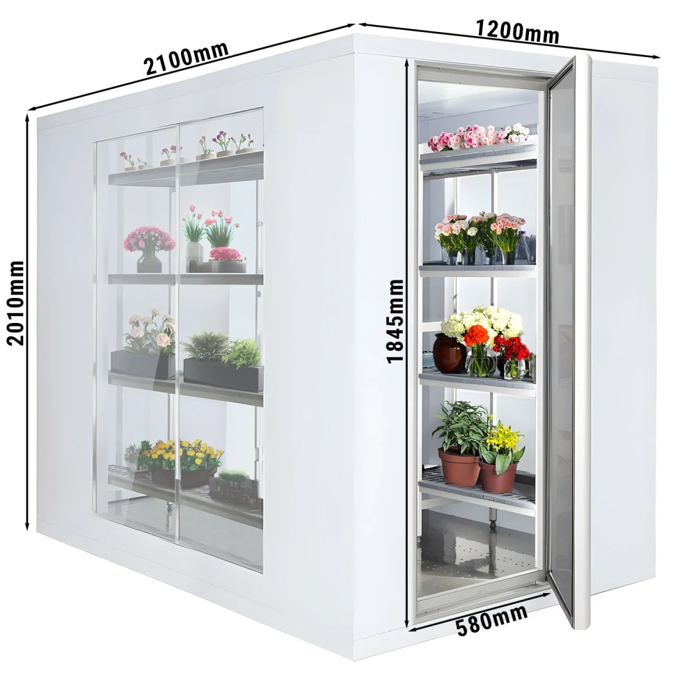 Chladicí box - 1200x2100 mm - 3,7 m³ - se 3 prosklenými stranami