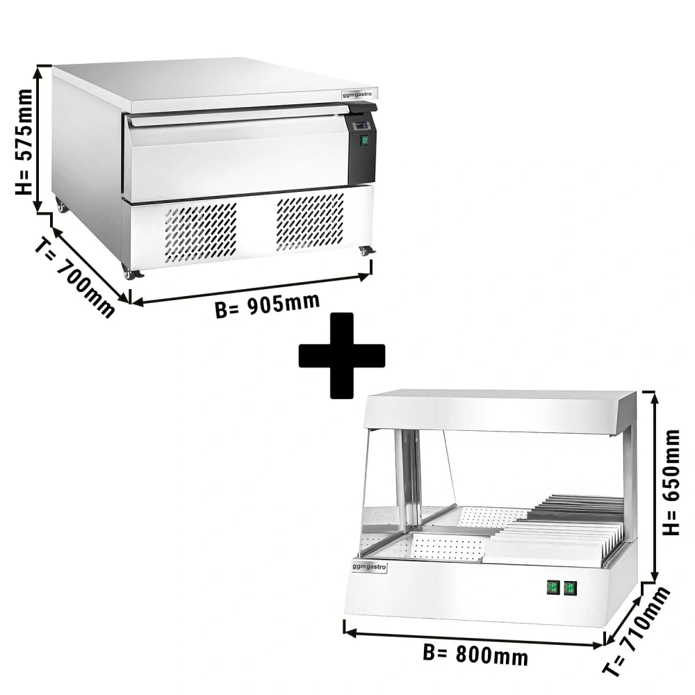 Kombinovaný chladicí/mrazicí stůl −22 až +8 °C - 905 mm - 1 zásuvka - 2x GN 1/1 - Pro CZ - vč. ohřívače hranolků