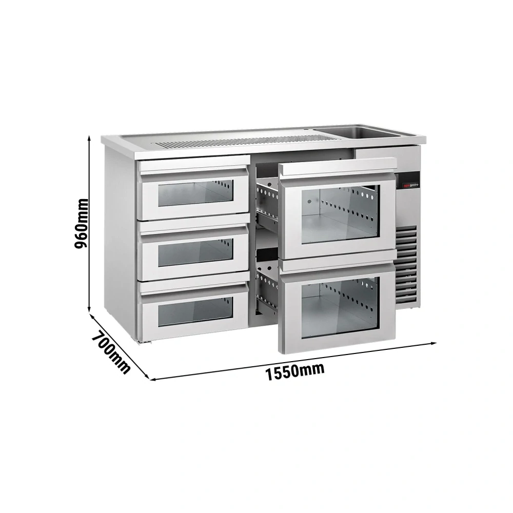 Výčepní pult PREMIUM - 1550x700 mm - 5 skleněných zásuvek