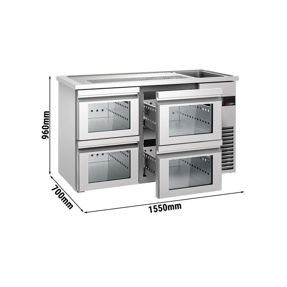 Výčepní pult PREMIUM - 1550x700 mm - 4 Skleněné zásuvky