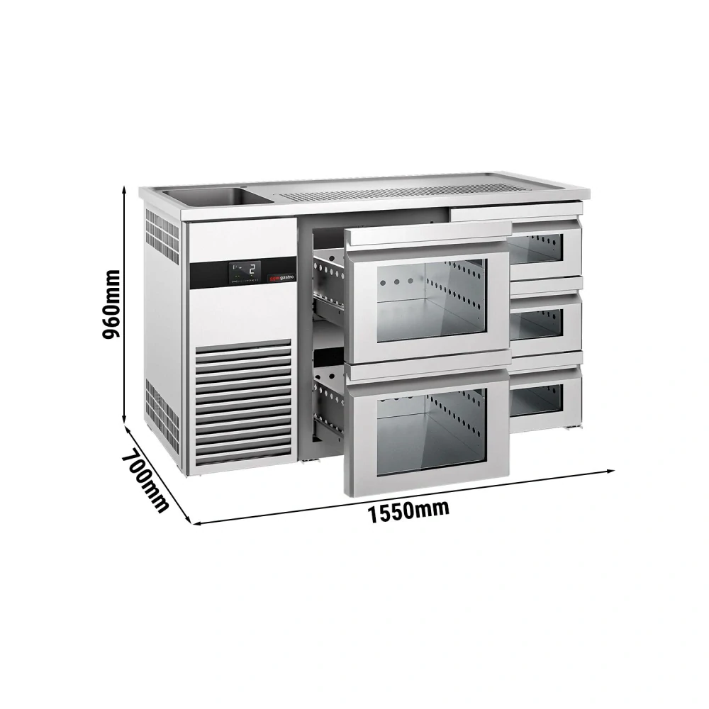Výčepní pult PREMIUM - 1550x700 mm - 5 skleněných zásuvek