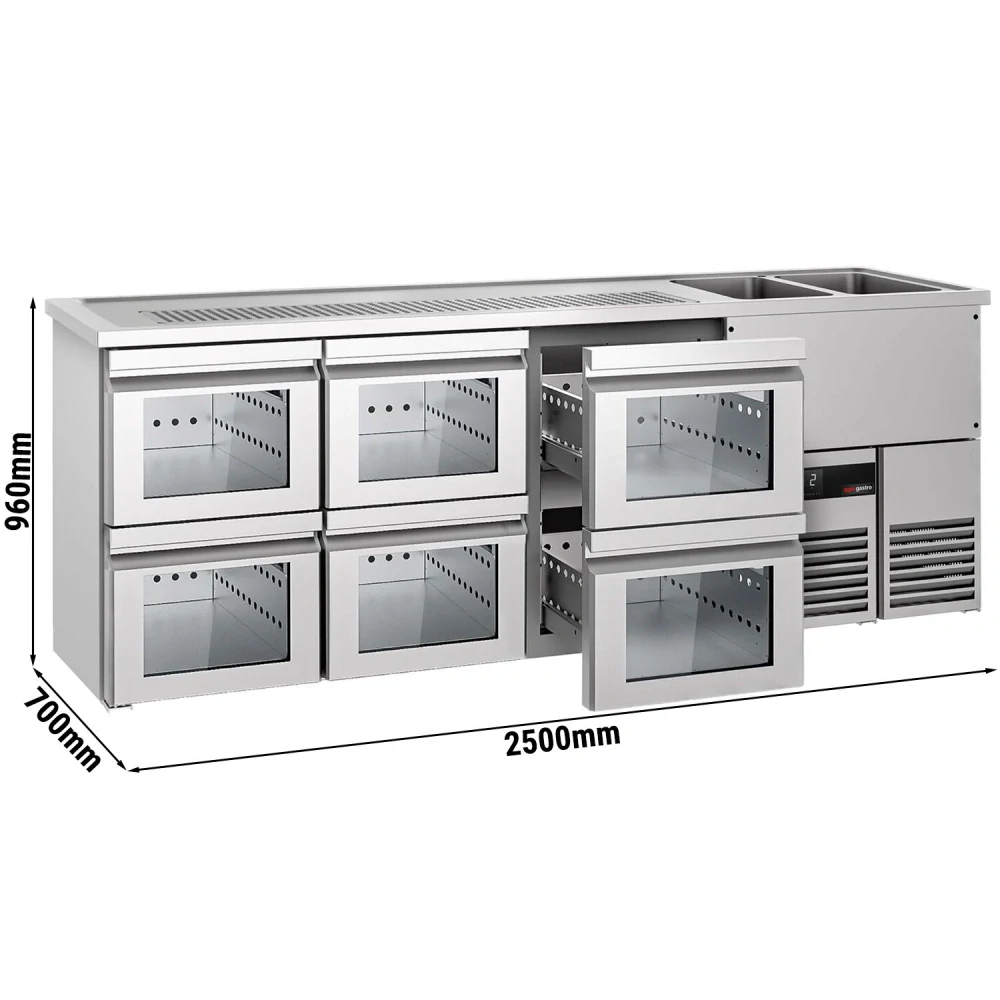 Výčepní pult PREMIUM - 2500x700 mm - 6 skleněných zásuvek
