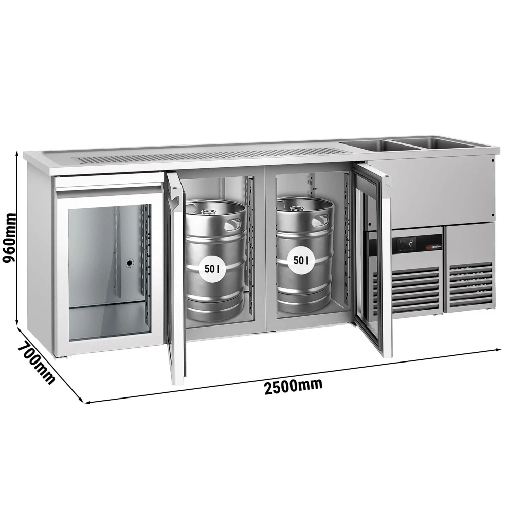 Výčepní pult PREMIUM - 2500x700 mm - 3 skleněné dveře