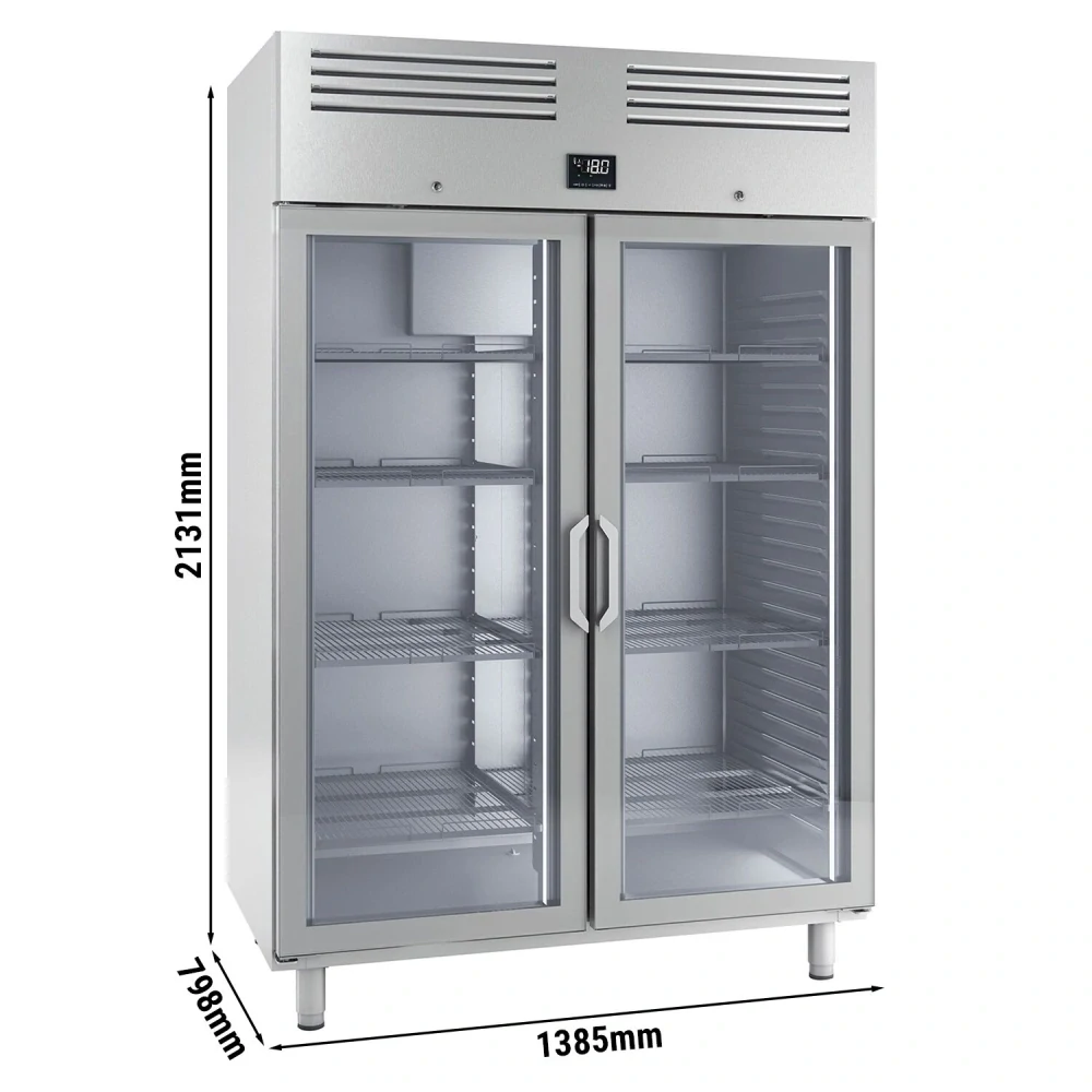 Nerezová mrazicí skříň Premium PLUS - GN 2/1 - 1240 L - se 2 skleněnými dveřmi