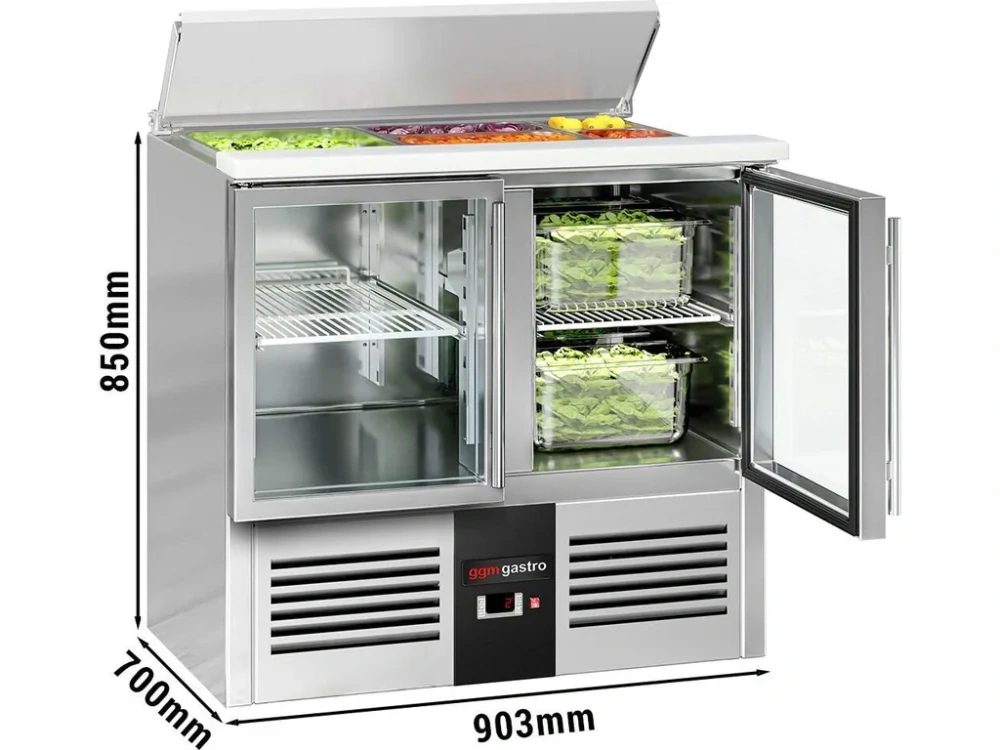 Saladeta PREMIUM - 903 mm - 2 skleněné dveře - s nerezovým krytem pro 2x GN 1/1 & 3x GN 1/6 - žulová pracovní deska - pro CZ