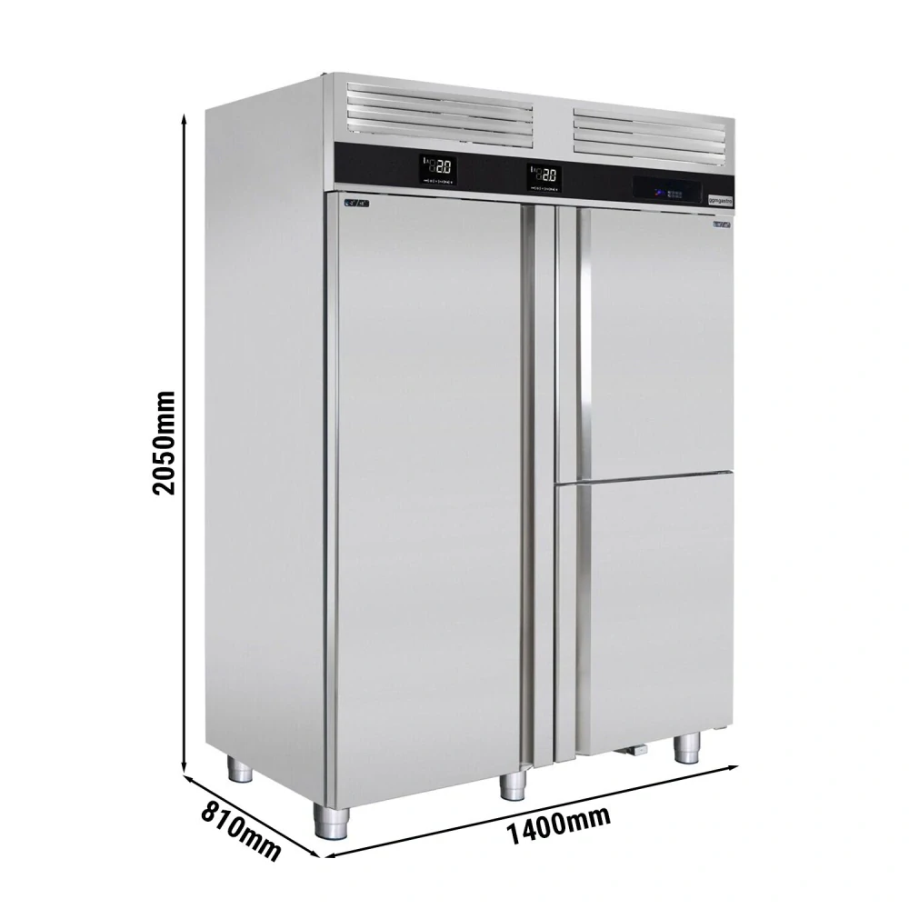 Kombinovaná chladicí a mrazicí skříň PREMIUM - GN 2/1 - GN 1/1 - 1400 mm - 1 400 l - až +8 °C - s 3 dveře - Digitální termostat; Umluftní chlazení;…