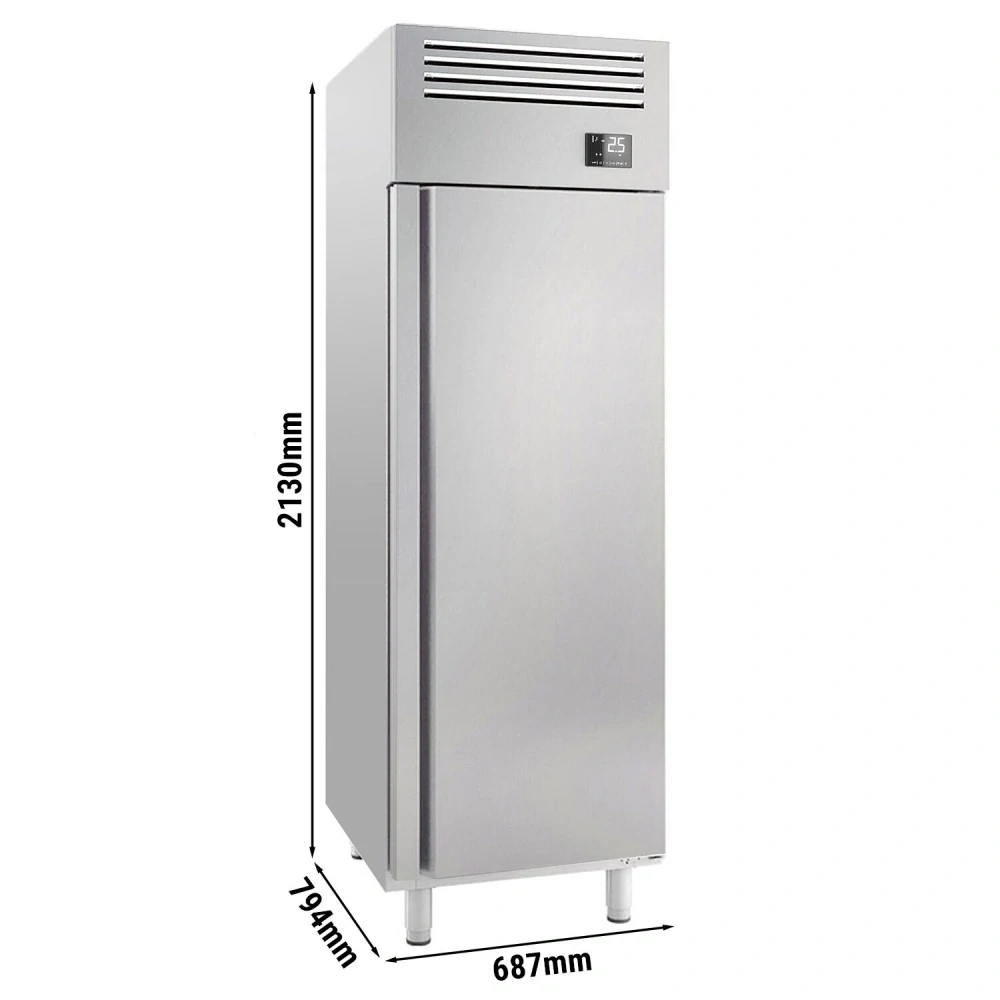 Nerezová chladicí skříň PREMIUM PLUS - GN 2/1 - 687 mm - 560 l - až +8 °C - s 1 dveře - Digitální termostat; Samozavírací dveře; LED osvětlení;…