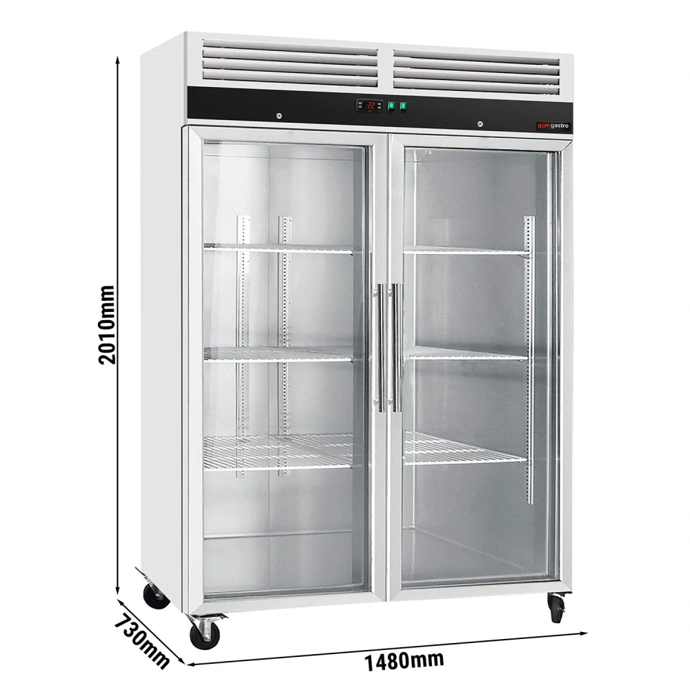 Nerezová mrazicí skříň ECO - 1200 L - Se 2 prosklenými dveřmi