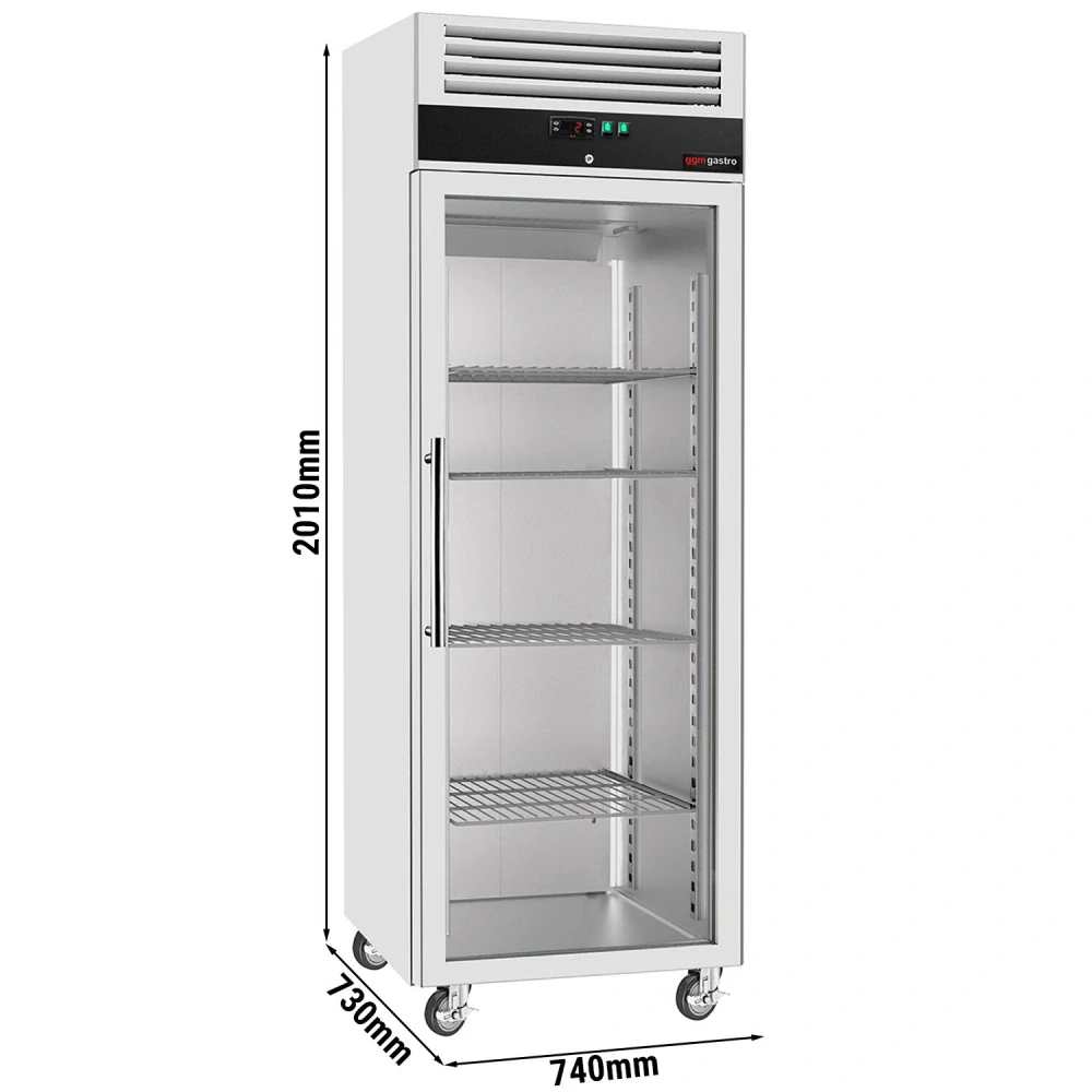 Nerezová skladovací lednice ECO - 600 L - s 1 skleněnými dveřmi