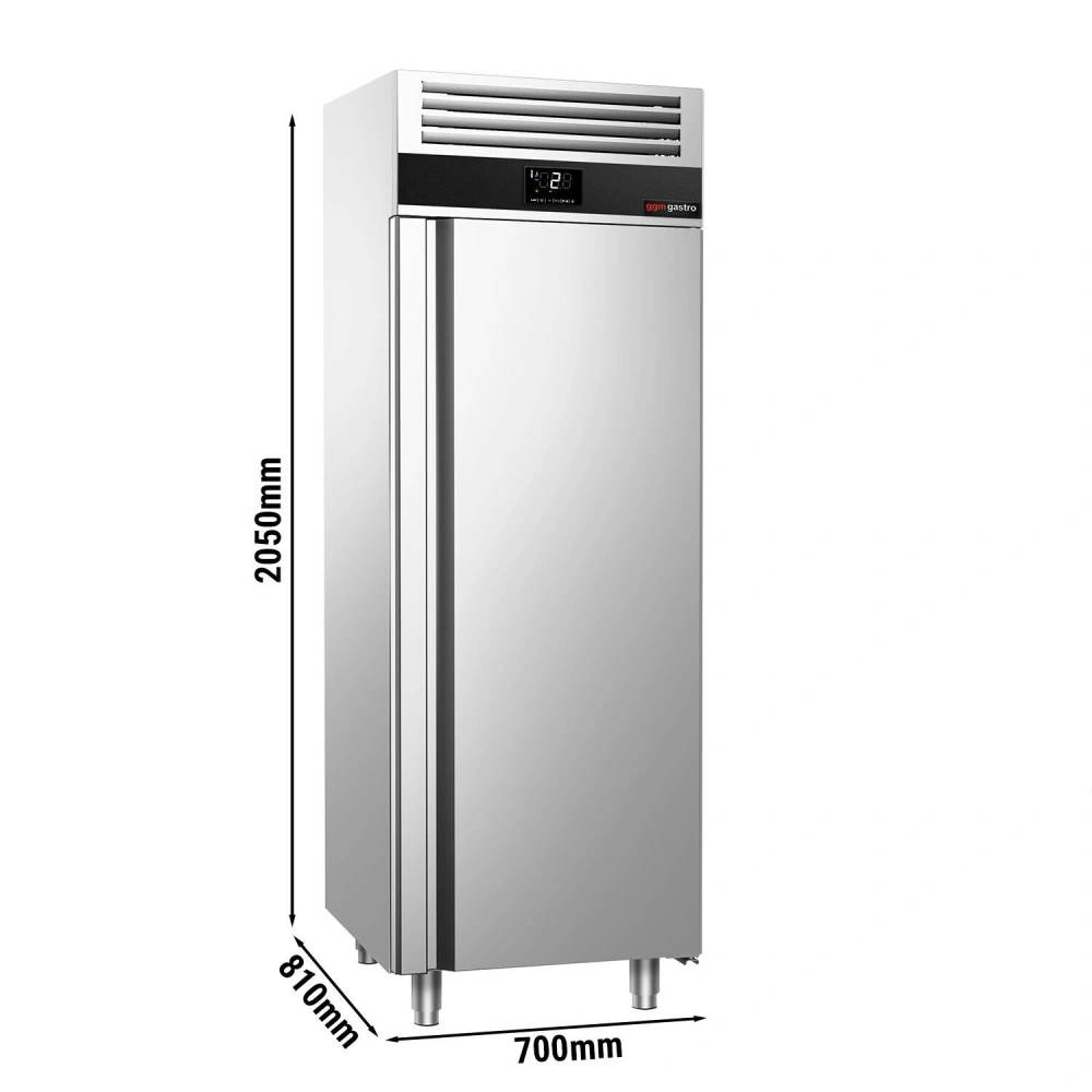 Lednice Nerezová ocel PREMIUM - GN 2/1 - 700 mm - 700 l - až +8 °C - s 1 dveře - Digitální termostat (EVCO; možnost záznamu teplot); Samočíselné dveře…